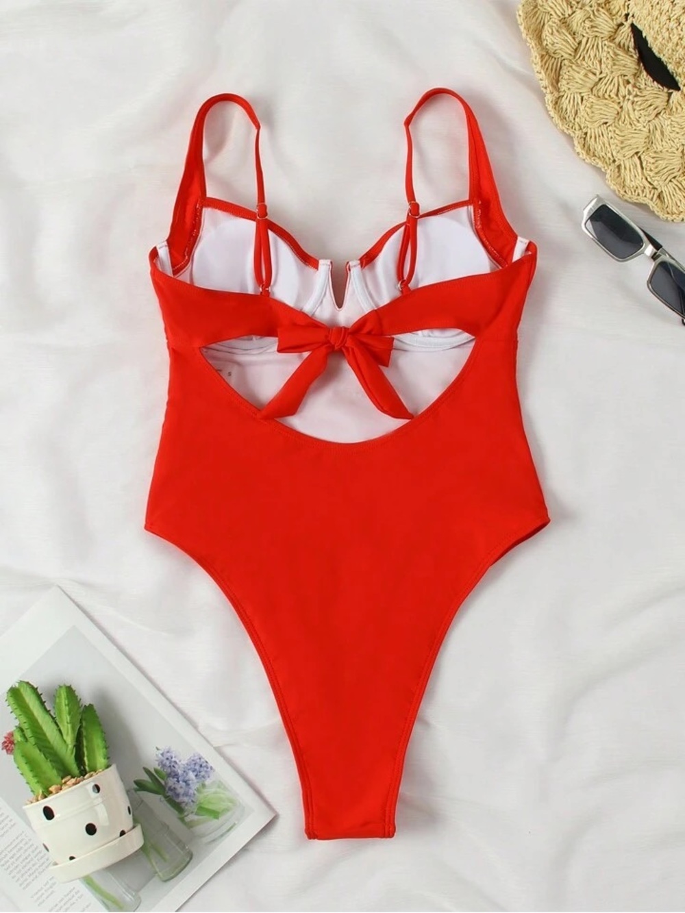 SHEIN Red Underwire One-Piece Swimsuit - Picture 3 of 6